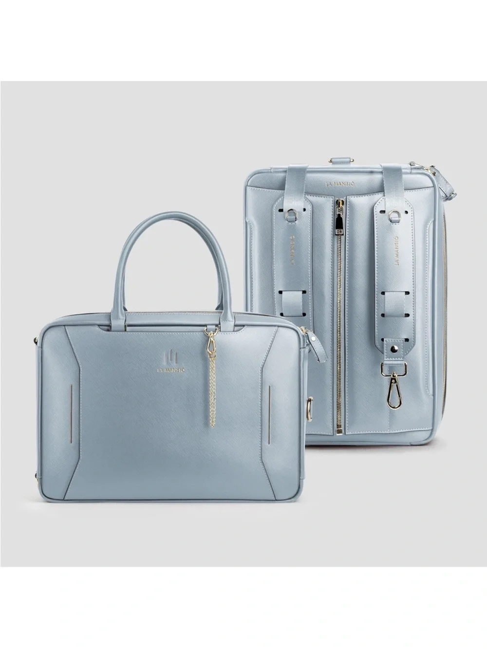 La mansio air ciel backpack saffiano leather luxurious light blue bag